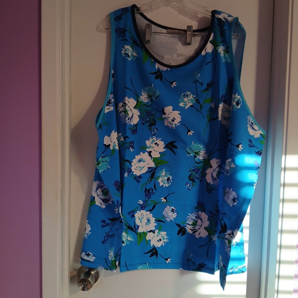 Isaac Mizrahi Live Women's  Soho Floral  Print Tank Top Blue SZ  5X